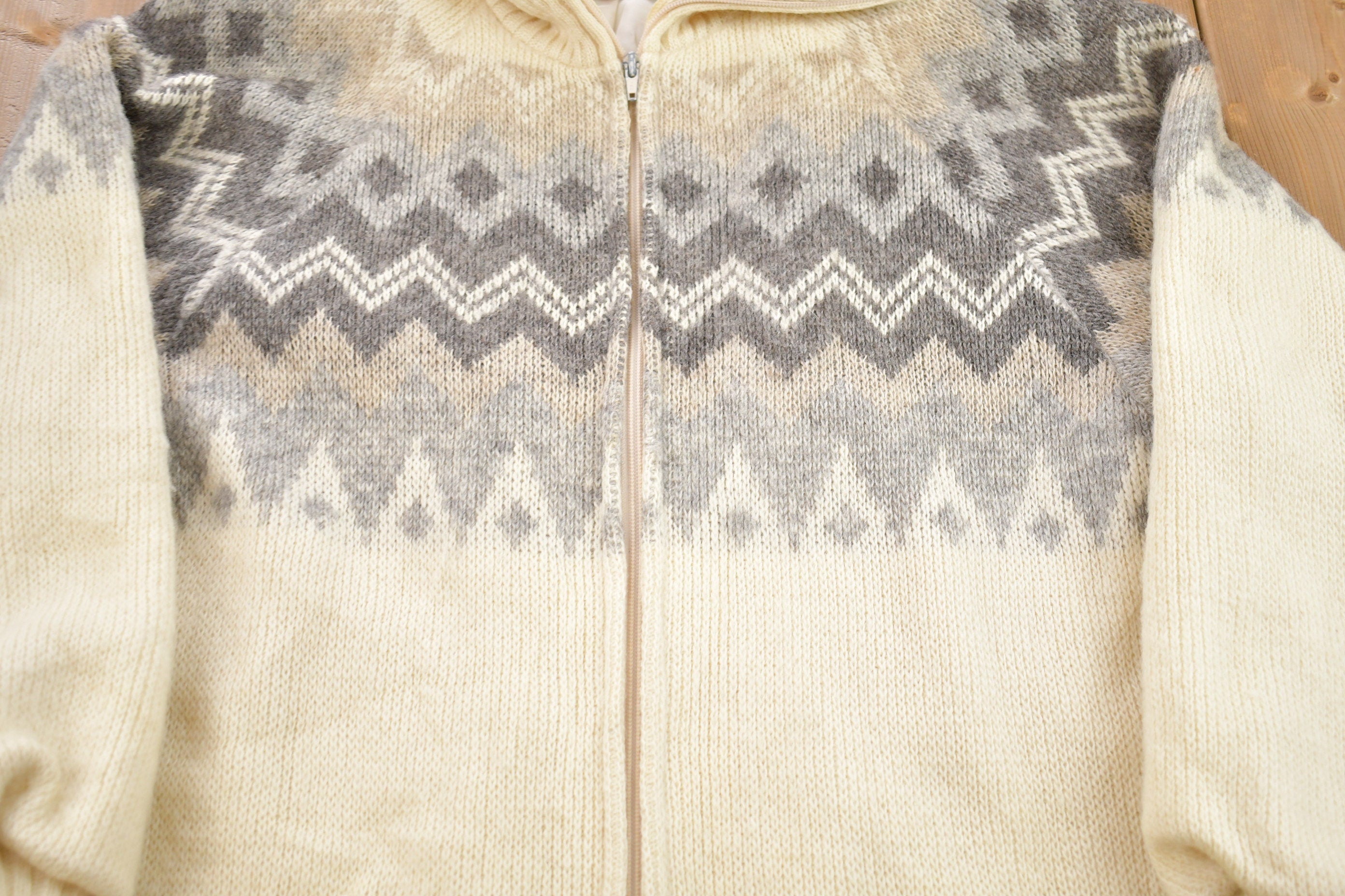 Vintage 1970s Nordic Wool Full Zip Knit Sweater
