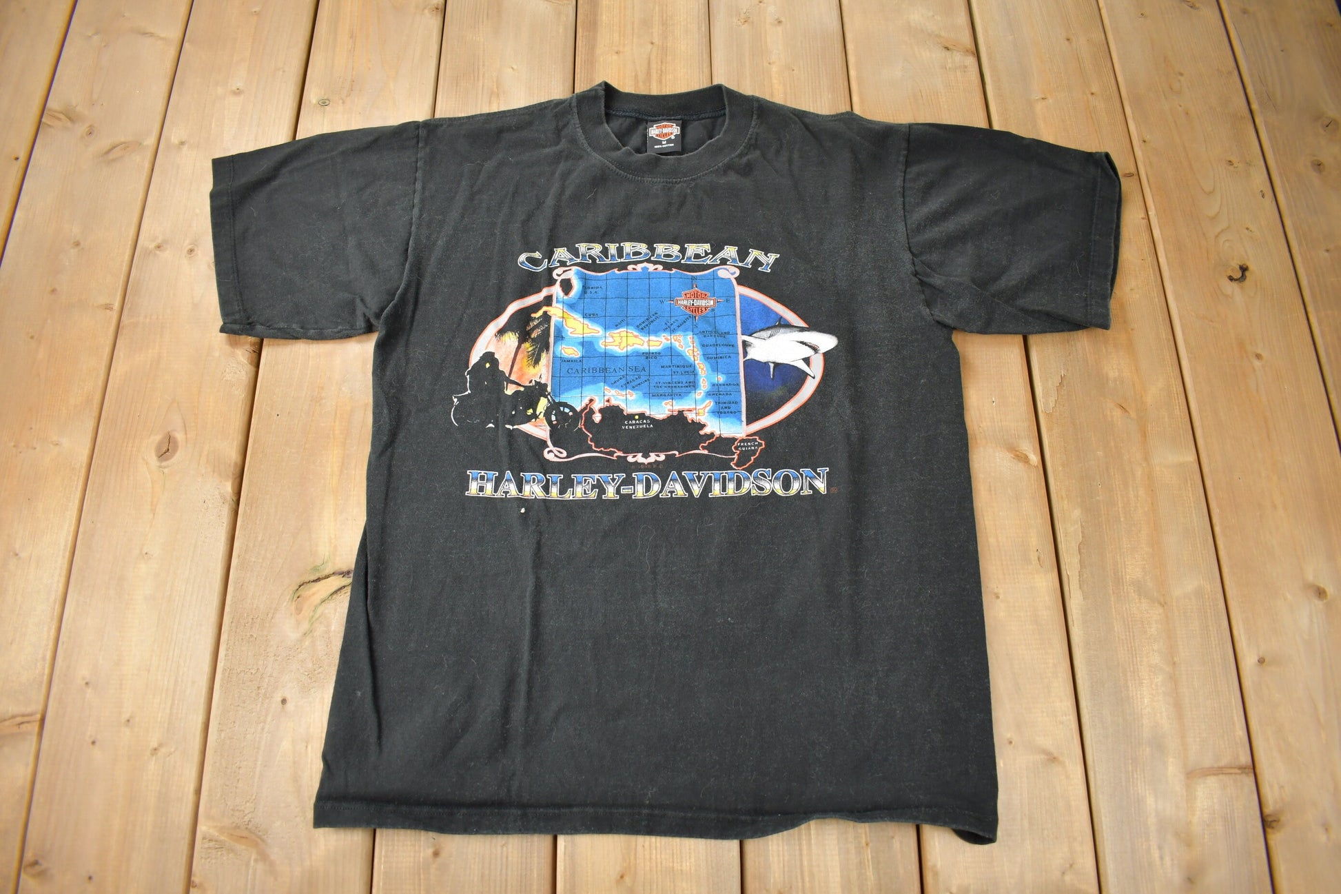 Vintage 1998 Caribbean Harley Davidson Big Twin Aruba Graphic T-Shirt Size M
