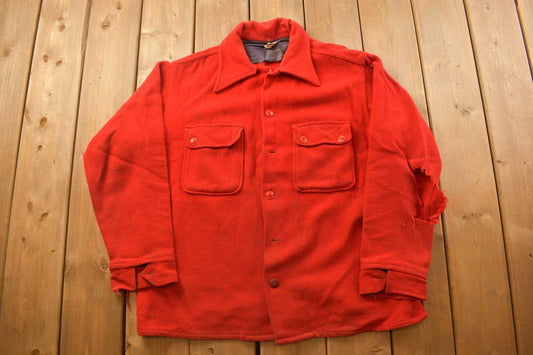 Vintage 1970s Monteret Wool Button Up Shirt / Outdoorsman / Vintage Flannel / Red Button Up / Vintage Blank Button Up / 70s