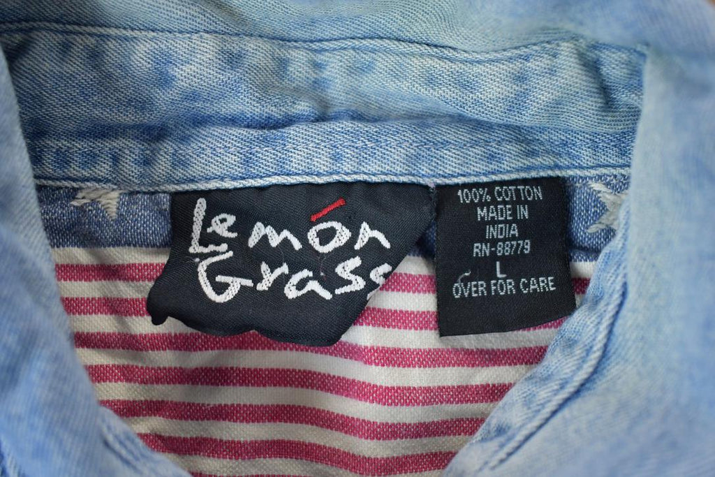 Vintage 1990s Lemon Grass All Over Print American Flag Button Up Shirt / 1990s Button Up / Vintage Flannel / Basic Button Up