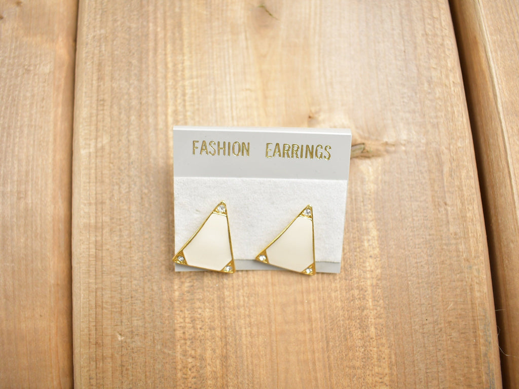 Vintage 1980s Triangular White & Gold Earrings