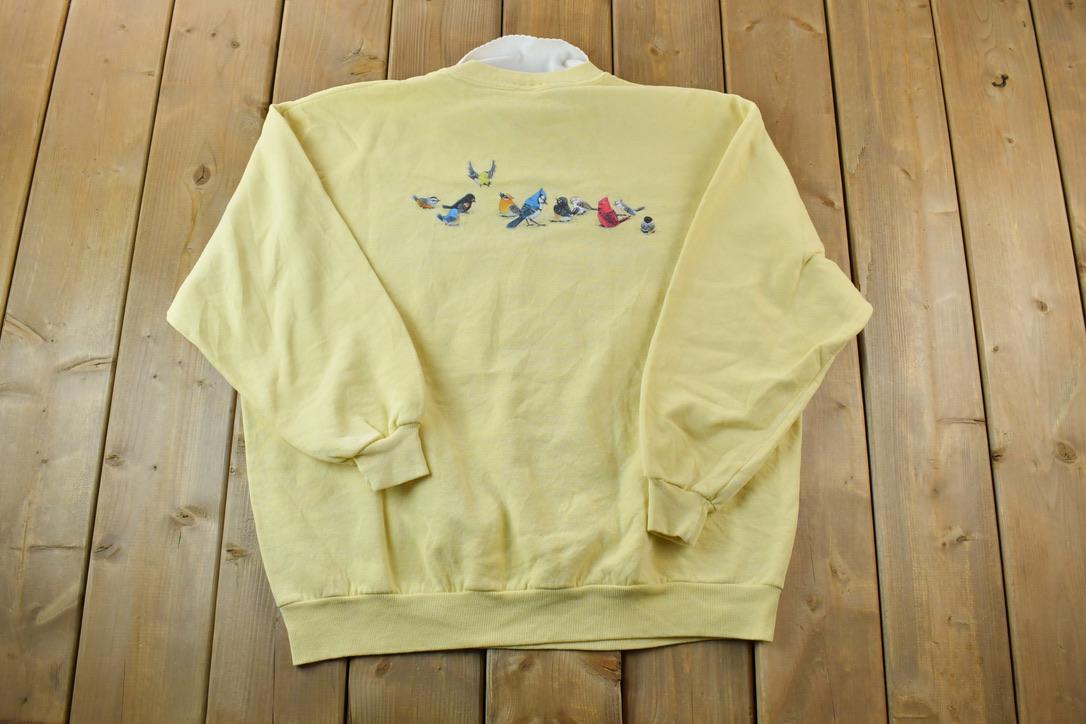 Vintage 1990s Morning Sun Blue Jay Cardinal Collared Outdoorsman Crewneck Sweatshirt
