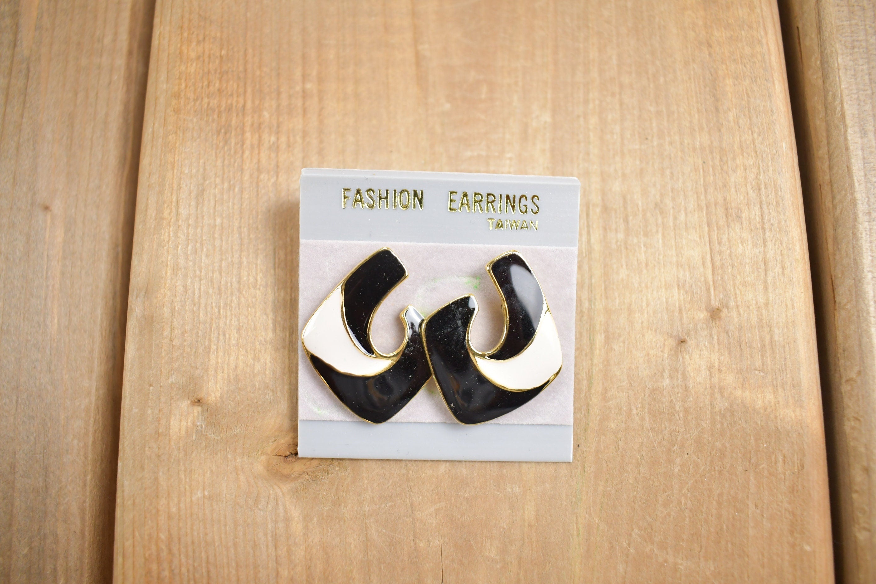 Vintage 1980s Black White & Gold Earrings
