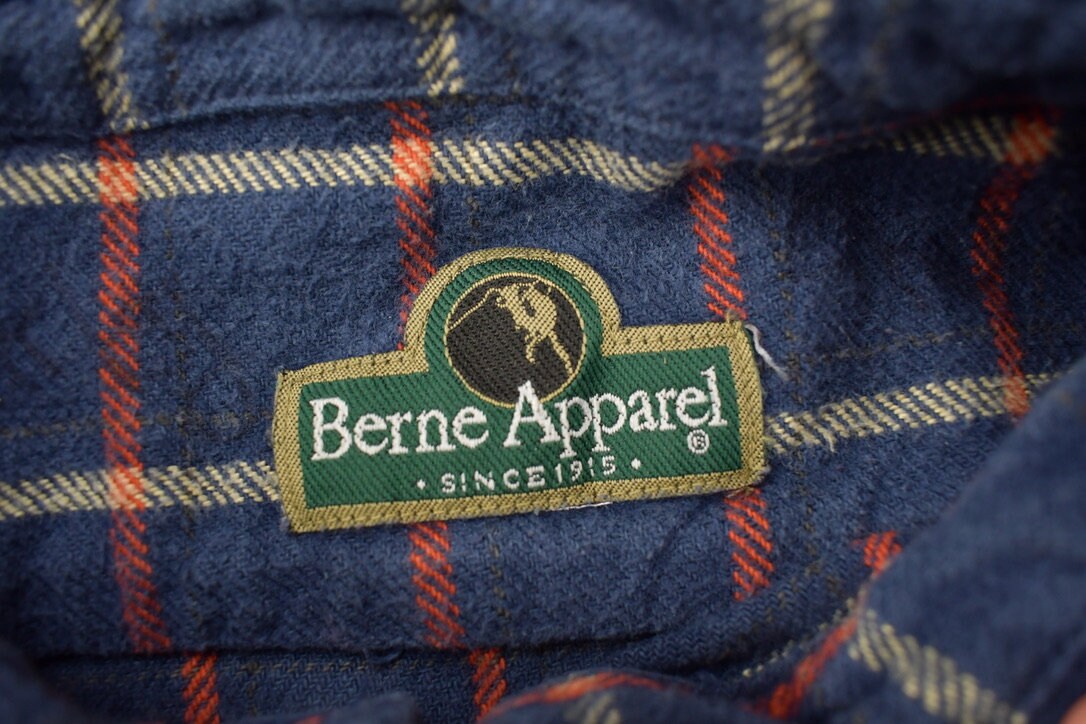 Vintage 1990s Berne Apparel Blue Plaid Flannel Button Up Shirt Vintage Flannel