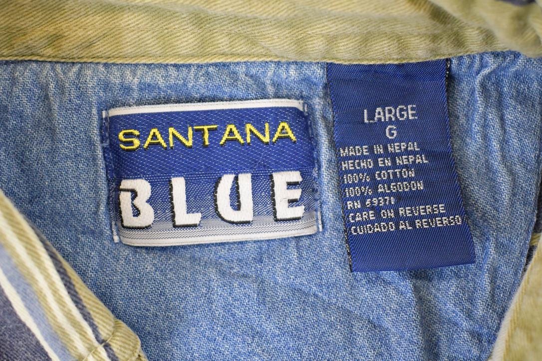 Vintage 1990s Santana Blue Striped Button Up Shirt Men's