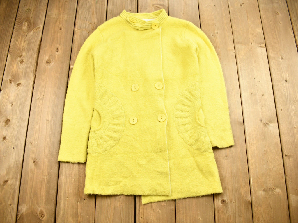 Vintage 1980s Knitted Blank Yellow Long Cardigan Sweater