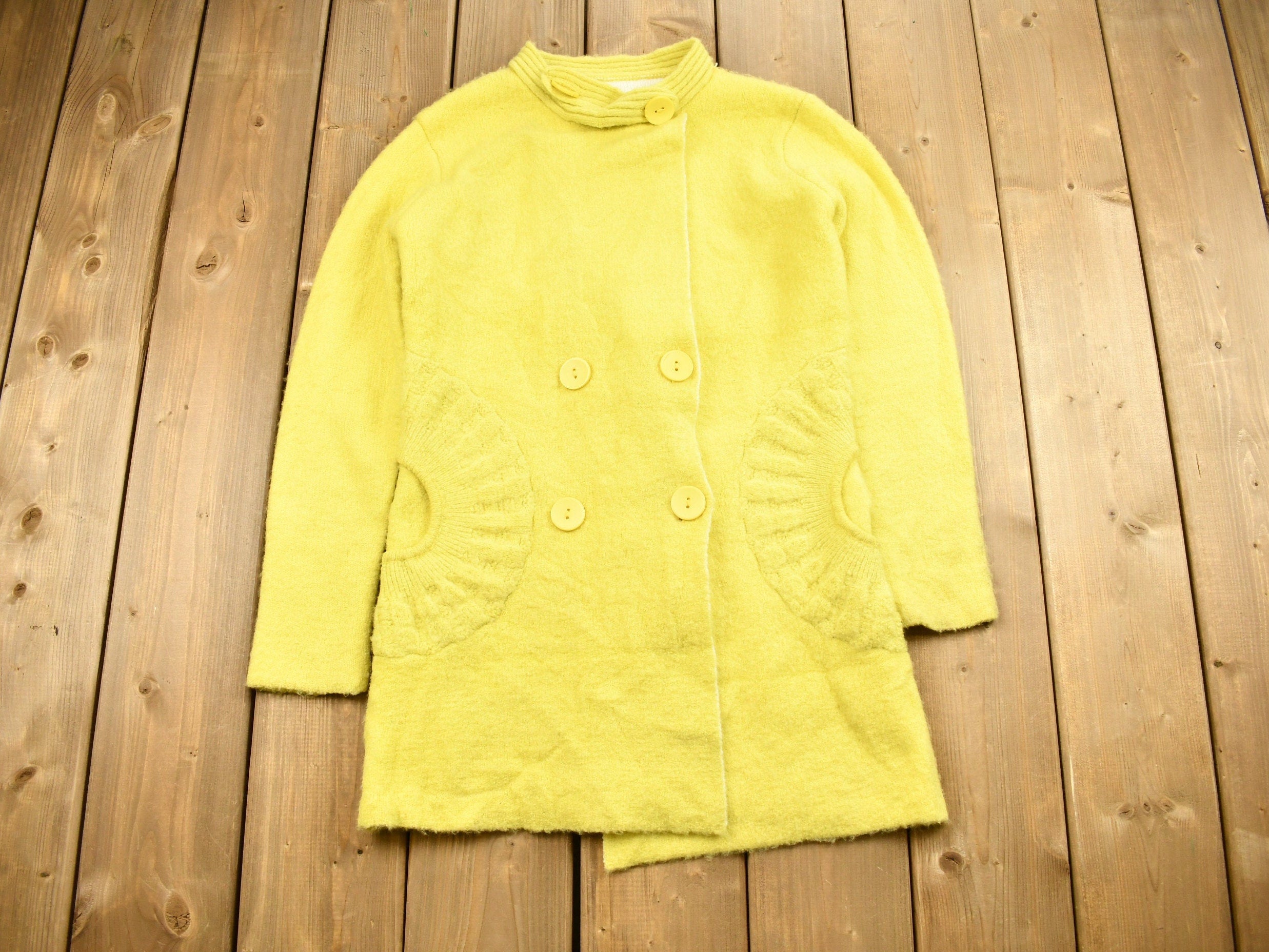 Vintage 1980s Knitted Blank Yellow Long Cardigan Sweater