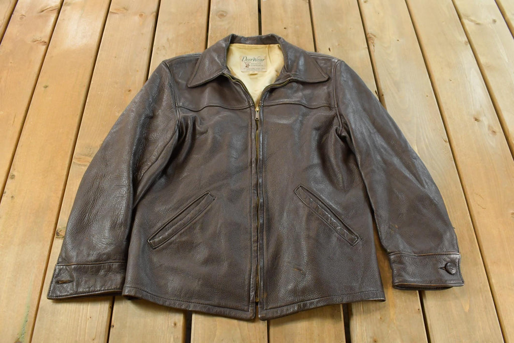 Vintage 1970s DeerWear Deer Skin Leather Bomber Jacket Made In USA Men's M