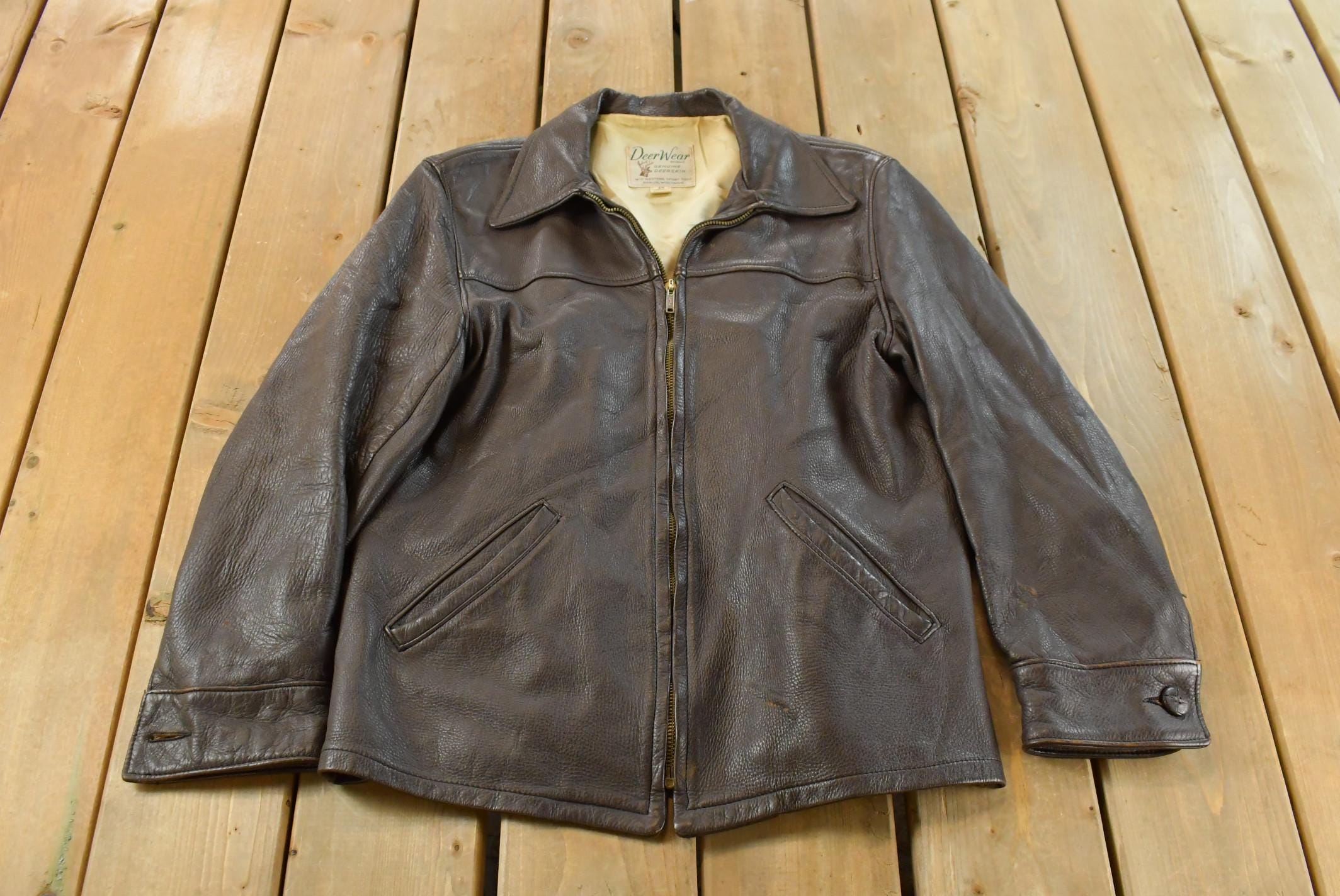 Vintage 1970s DeerWear Deer Skin Leather Bomber Jacket Made In USA Men's M