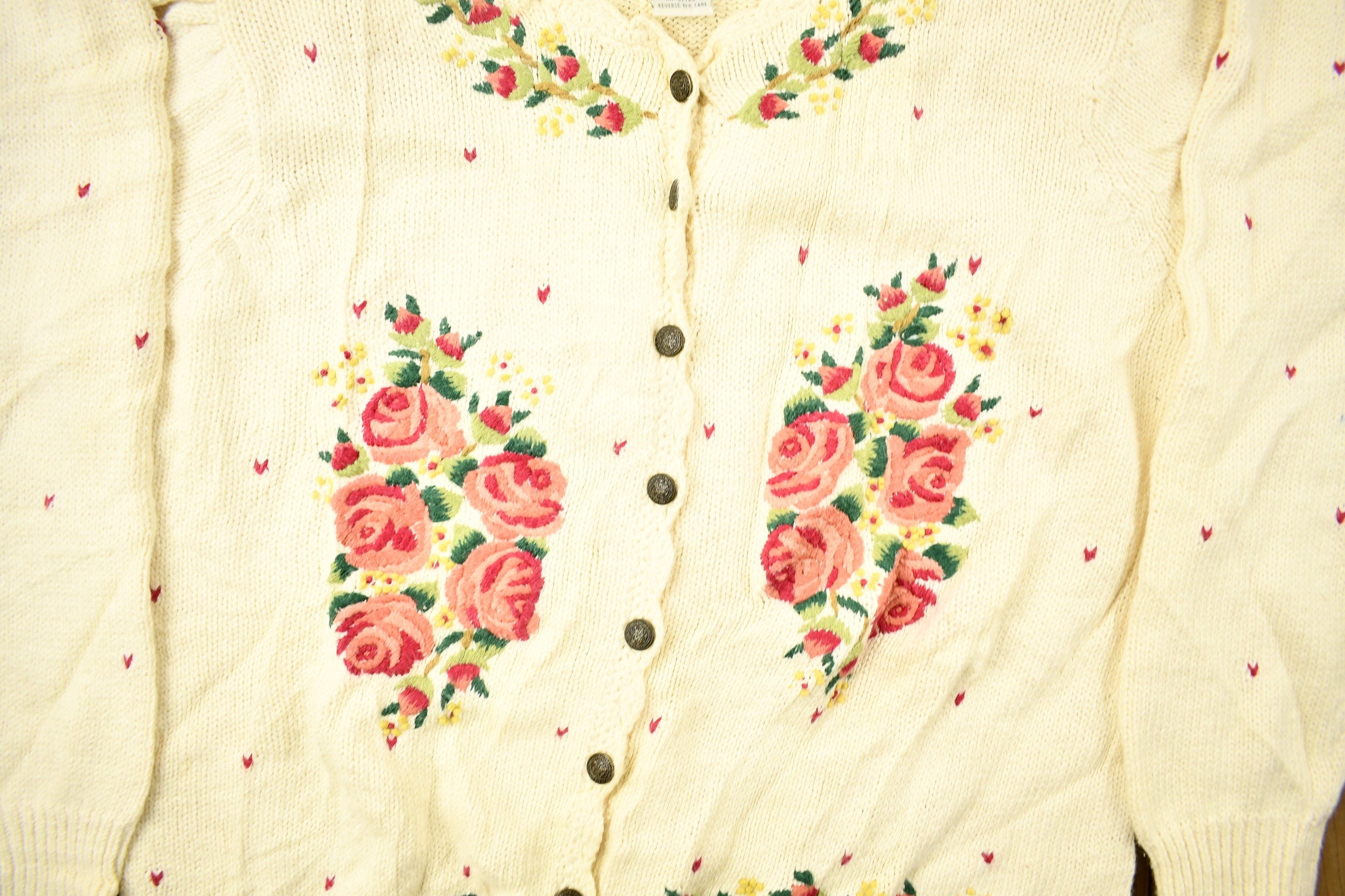 Vintage 1990s Floral Embroidered Cardigan Sweater