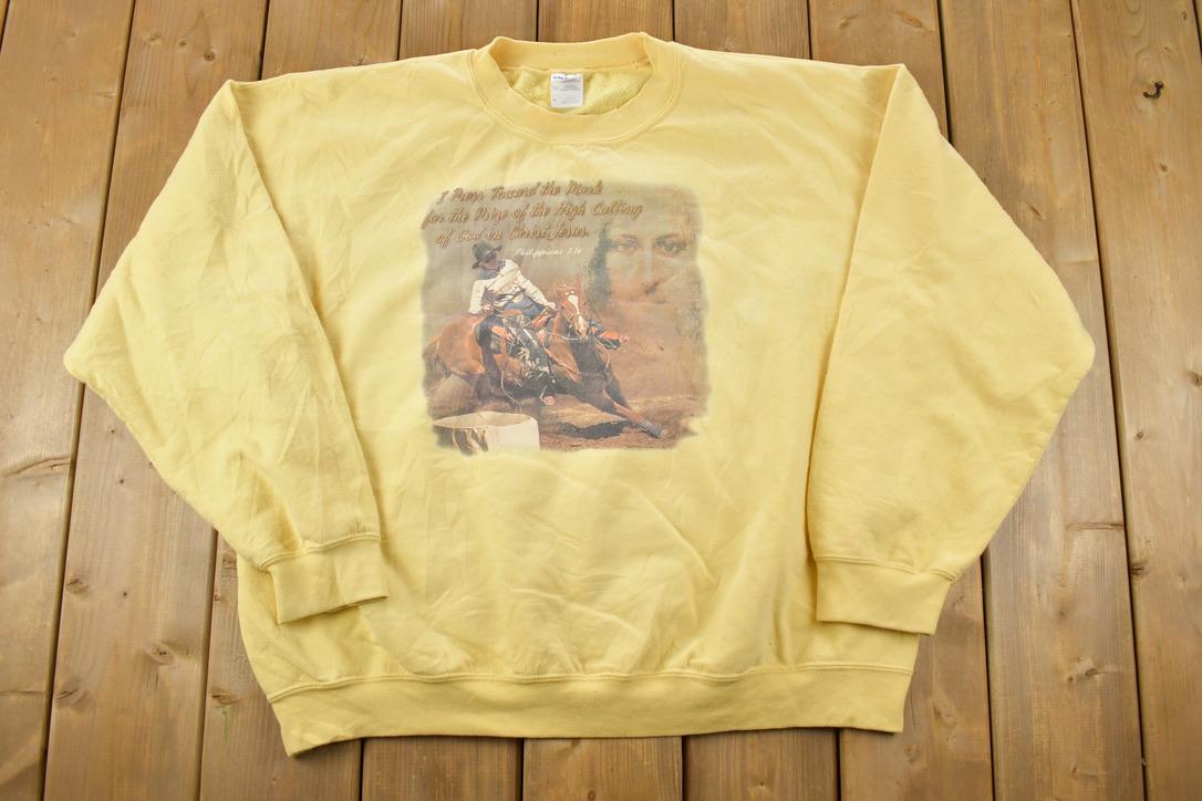 Vintage 1990s Philippians 3:14 Cowboy Horse Crewneck Sweatshirt
