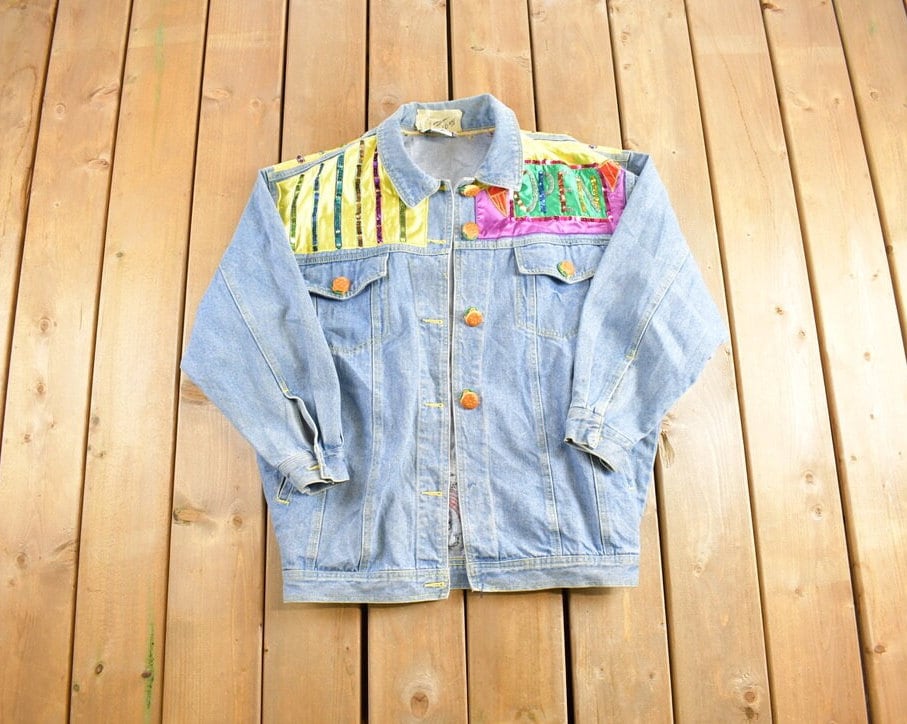 Vintage 1990's Custom Embroidered Diner Denim Jean Jacket /