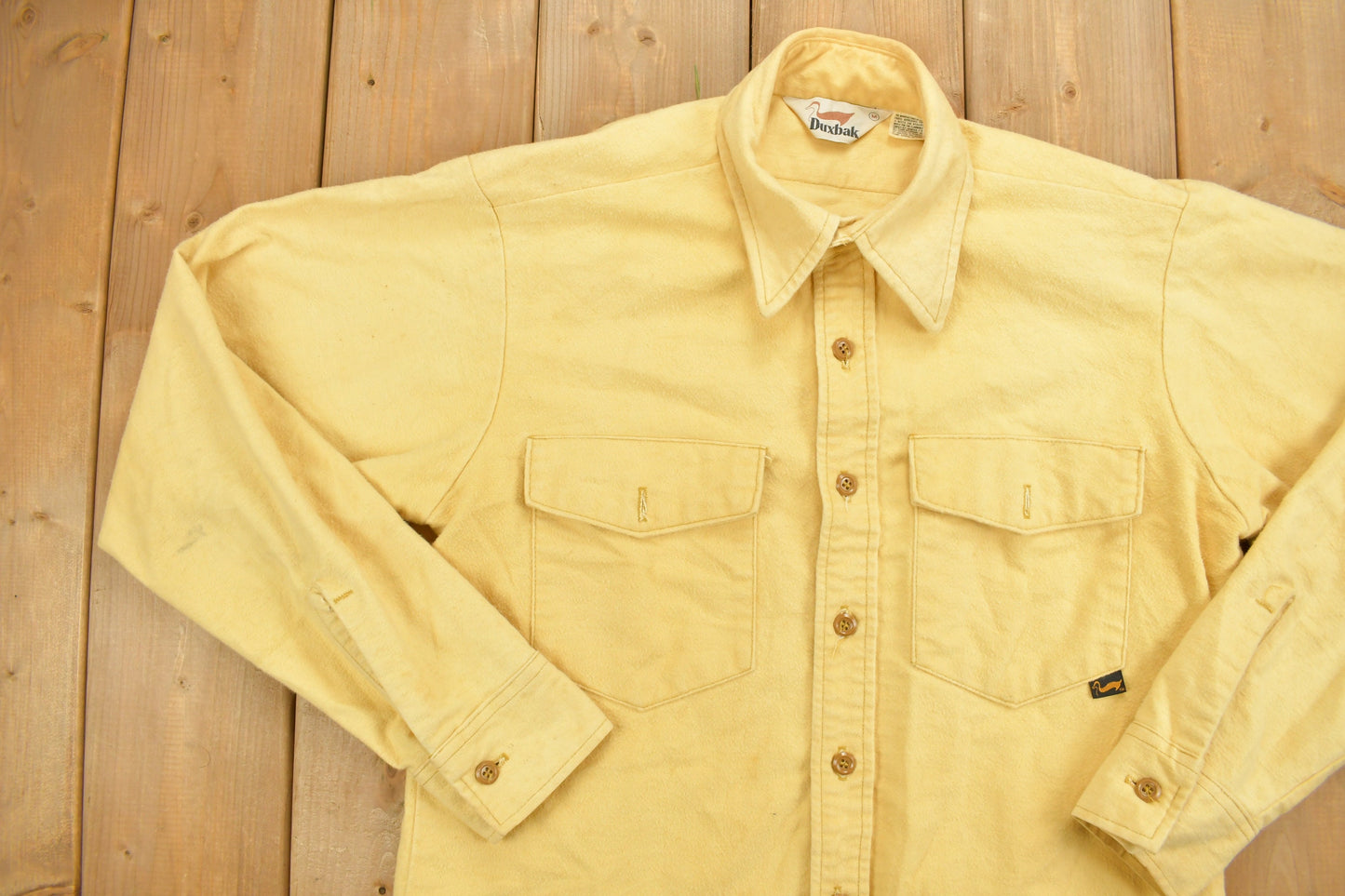 Vintage 1970s Duxbak Blank Yellow Button Up Shirt / 1970s Button Up / Vintage Flannel / Basic Button Up / Casual Shirt