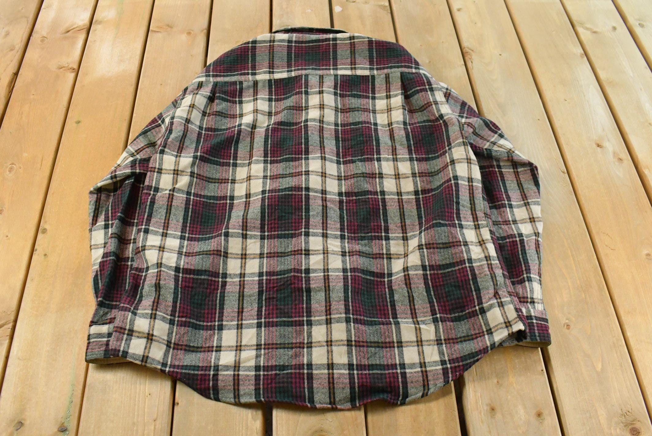 Vintage 1980s Eddie Bauer Wool Flannel Button Up Shirt Men's XL /