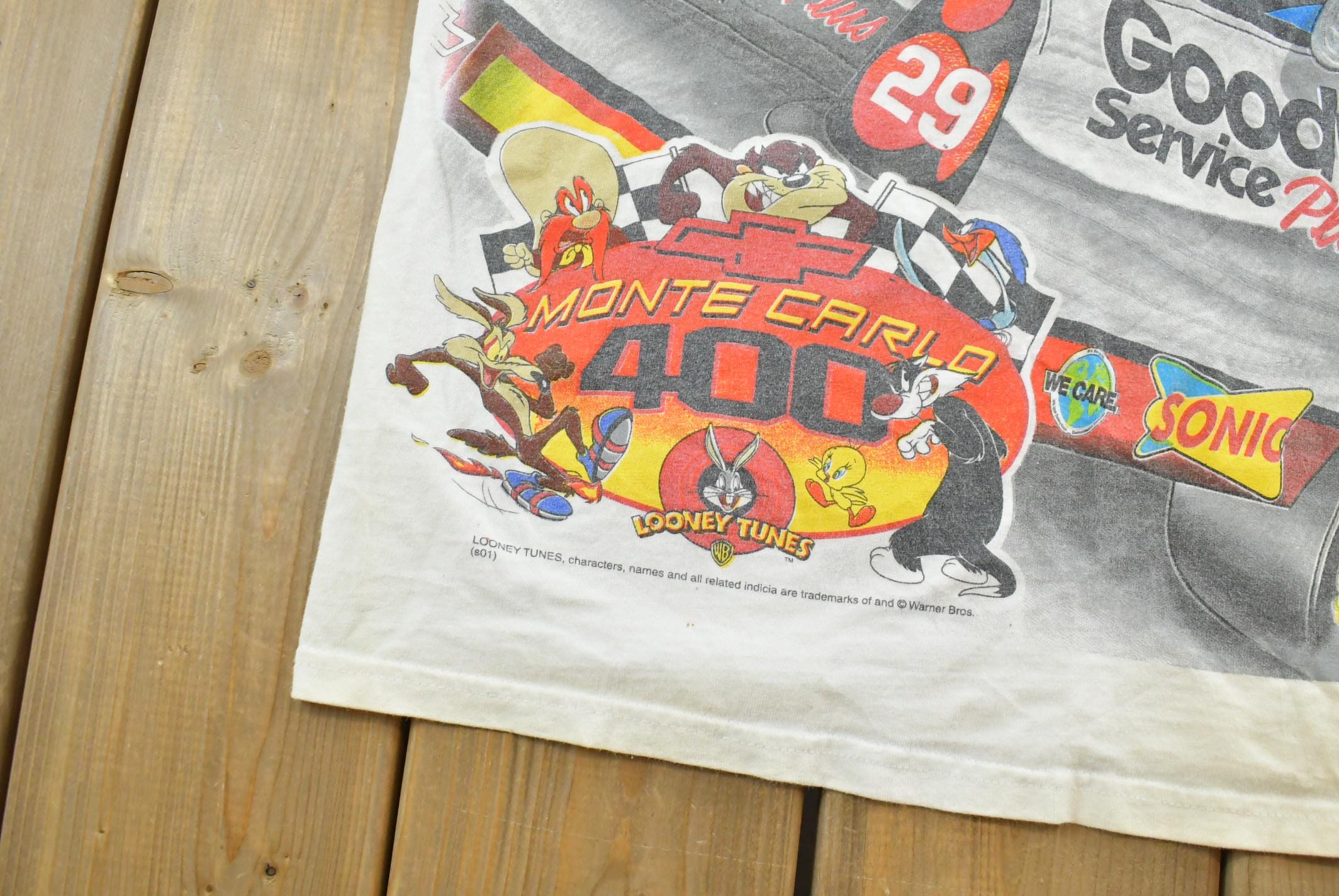 Vintage 1990s Kevin Harvick Looney Tunes All Over Print All Tuned Up NASCAR Racing T-Shirt Mens L / Racing Tee / 90s Nascar / Single Stitch
