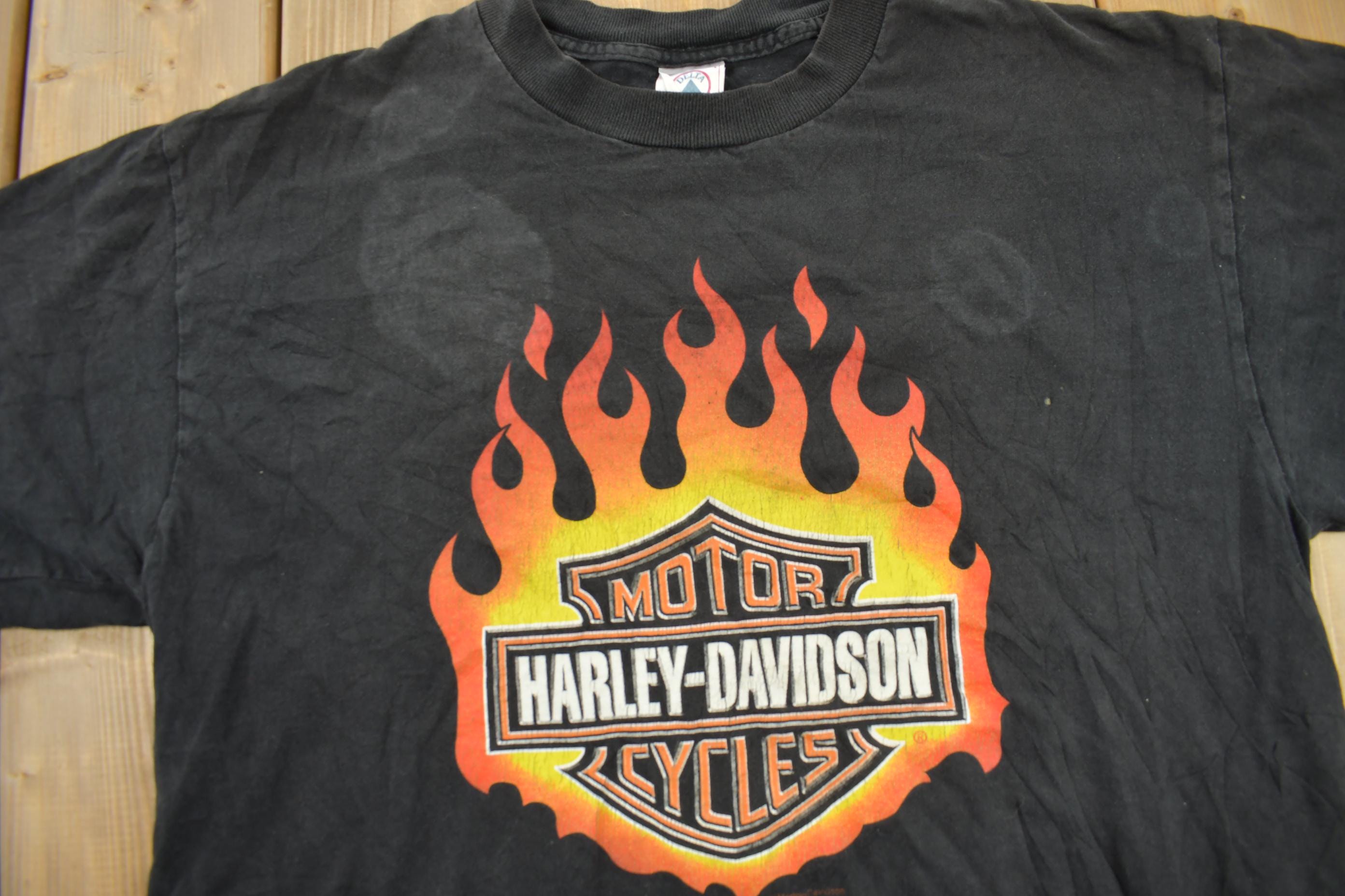 Vintage 1990s Harley Davidson Motorcycles Flames Graphic T-Shirt Size Large