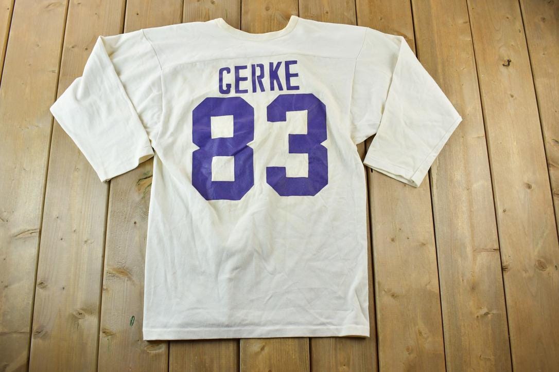 Vintage 1960s Russell Athletic Eau Claire Memorial Old Abes Gerke 83 University Collegiate T-Shirt  NCAA Tee  Americana  Sportswear