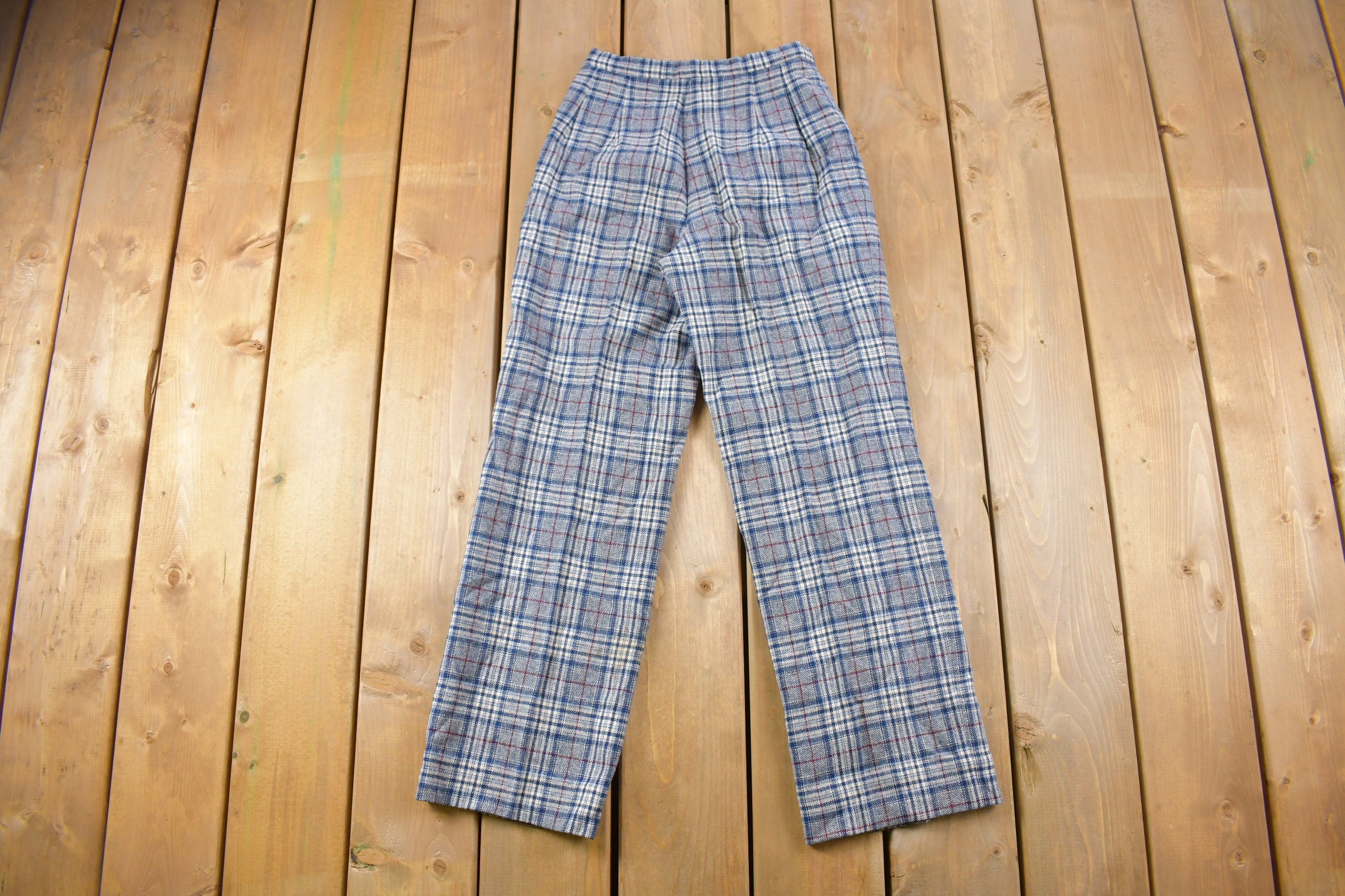 Vintage 1980s Pendleton Virgin Wool Plaid Trousers Size 24 x 27