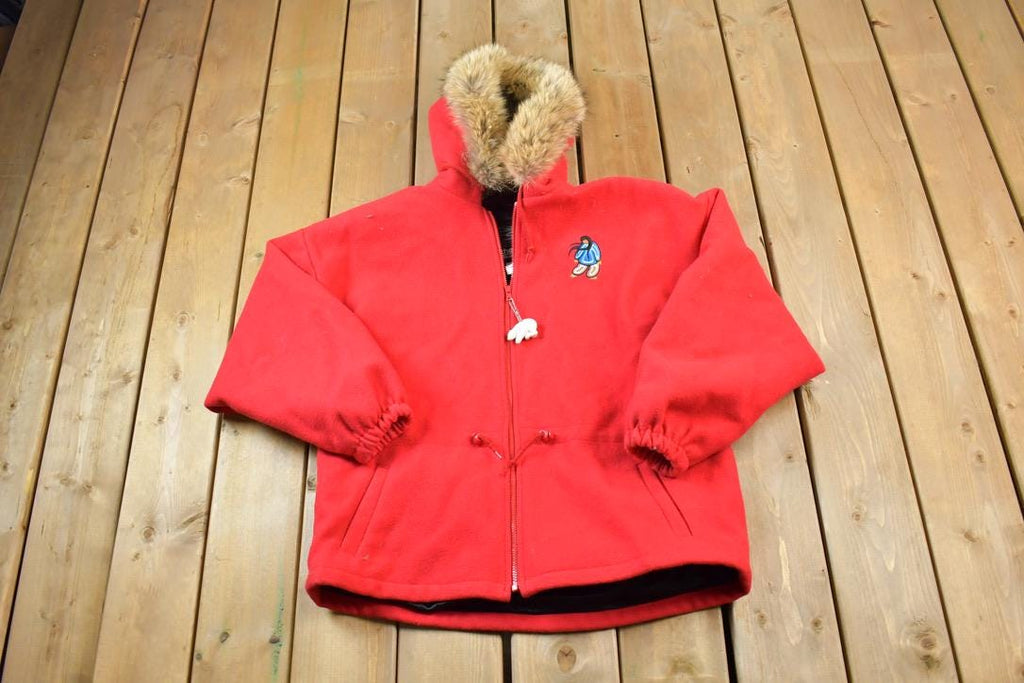 Vintage 1990s Nature Theme 100% Wool Hooded Button Up Jacket Made In Canada