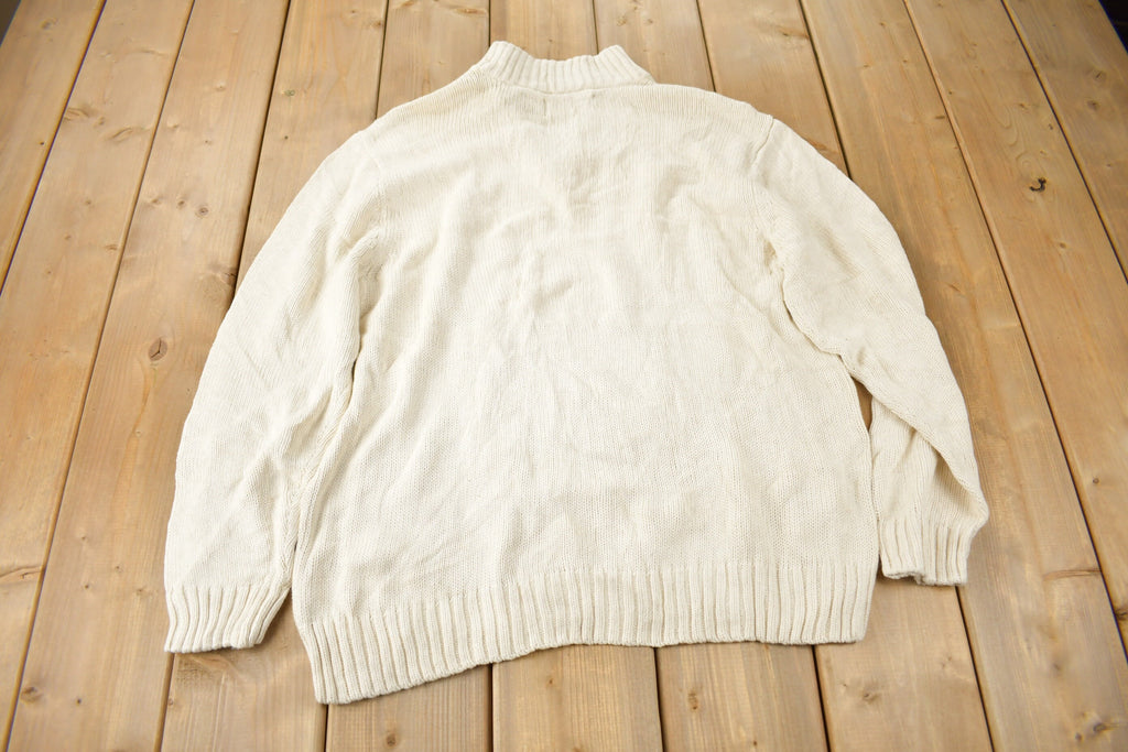 Vintage Y2K Chaps Embroidered Logo Quarter Zip Knit Sweater Size L