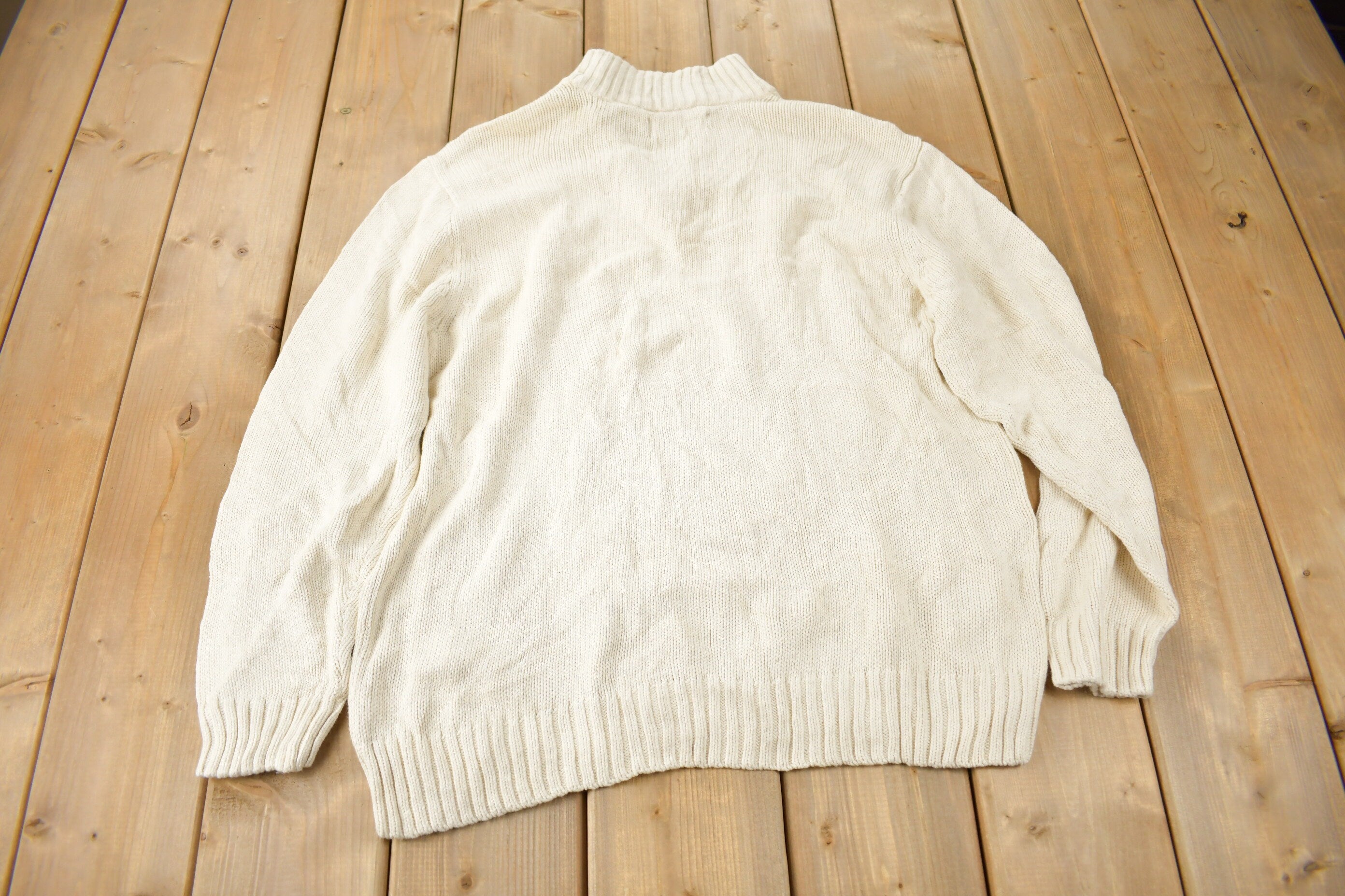 Vintage Y2K Chaps Embroidered Logo Quarter Zip Knit Sweater Size L