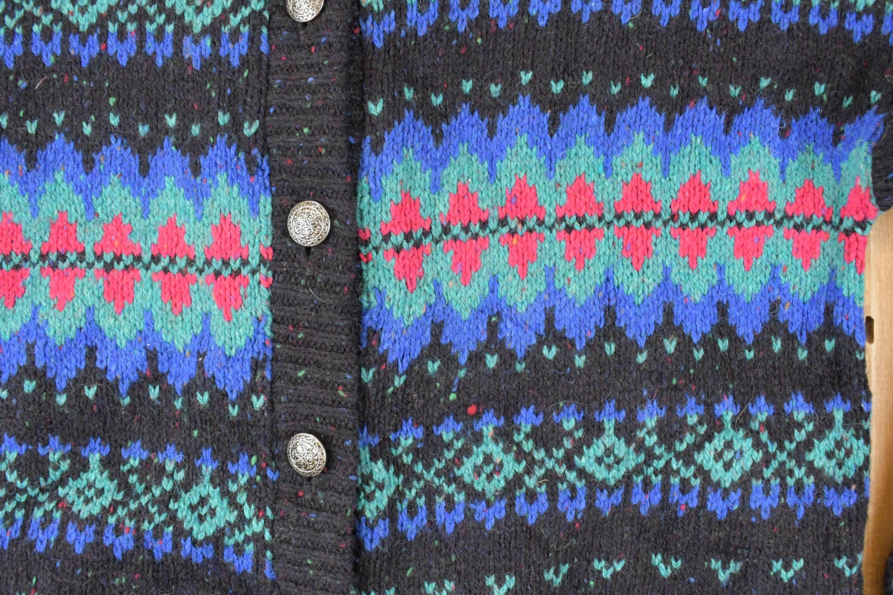 Vintage 1990s Rei Abstract Knit Cardigan Sweater Men's M