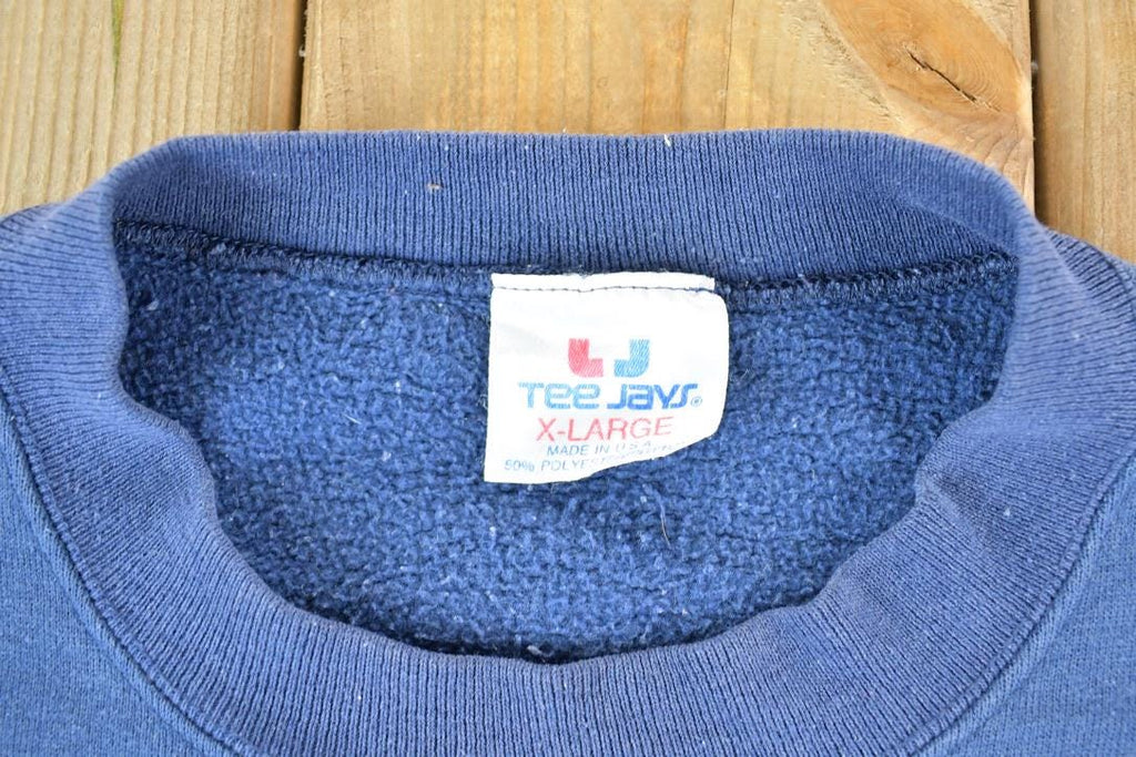 Vintage 1990s Tee Jays Blank Navy Crewneck Sweatshirt Made In USA