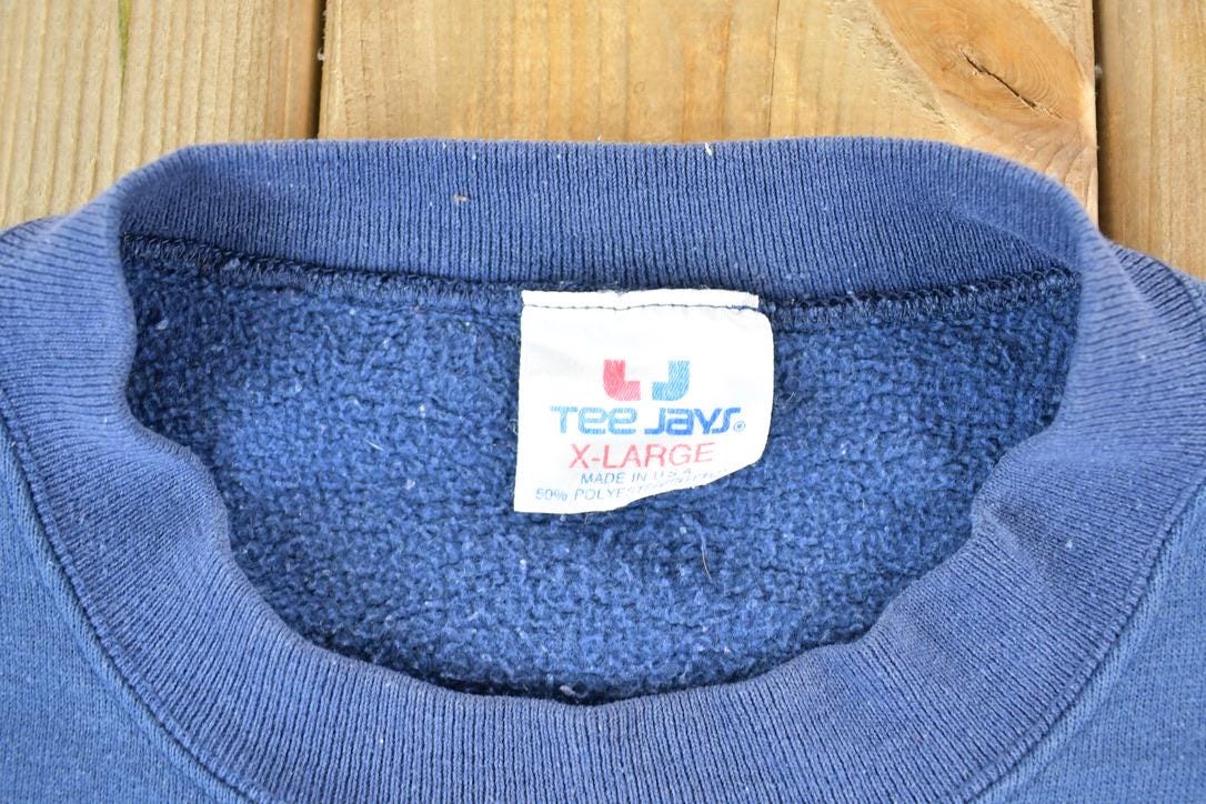 Vintage 1990s Tee Jays Blank Navy Crewneck Sweatshirt Made In USA