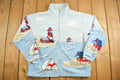 Vintage 1990s Northern Reflections Sailing Boat Theme Fleece Sweater / Streetwear / All Over Pattern / Zip Up Sweater