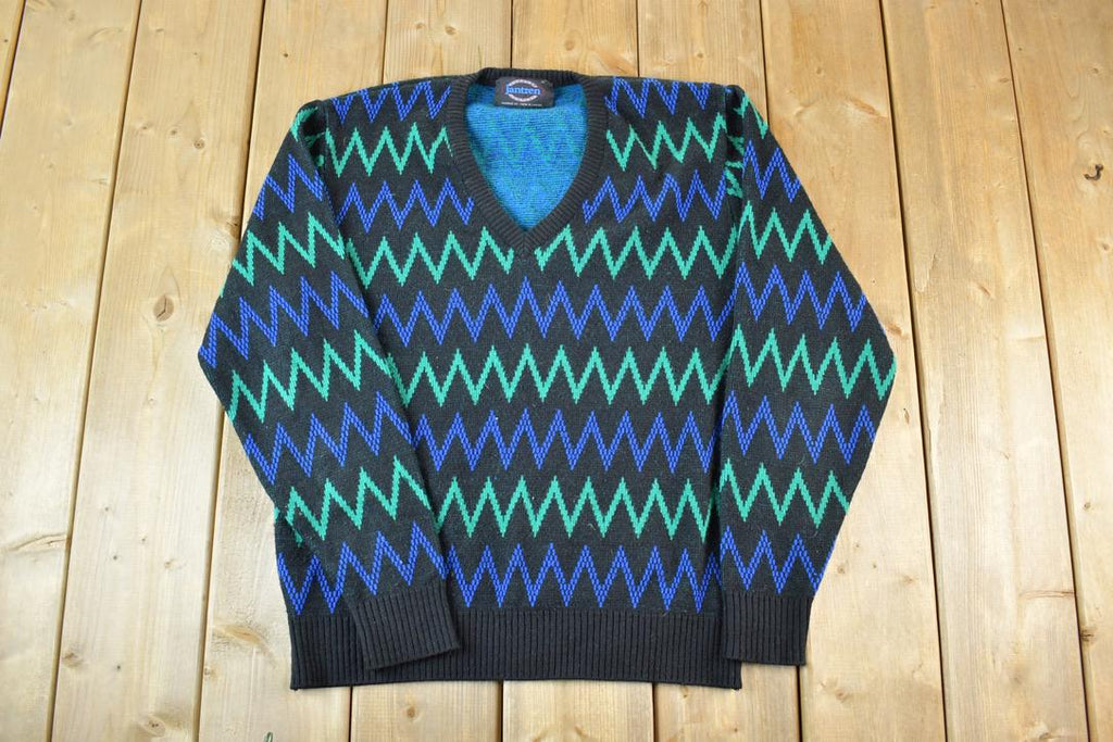 Vintage 1990s Jantzen Knit Abstract Pattern V Neck Sweater