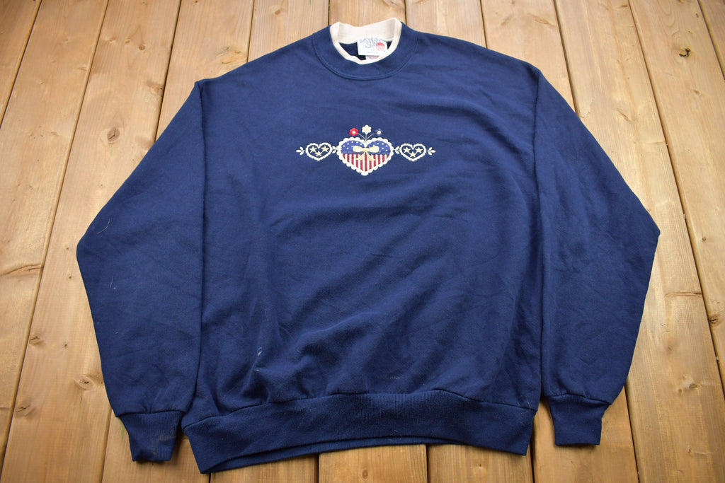 Vintage 1990s Cute Hearts & Flowers Embroidered Crewneck Sweater