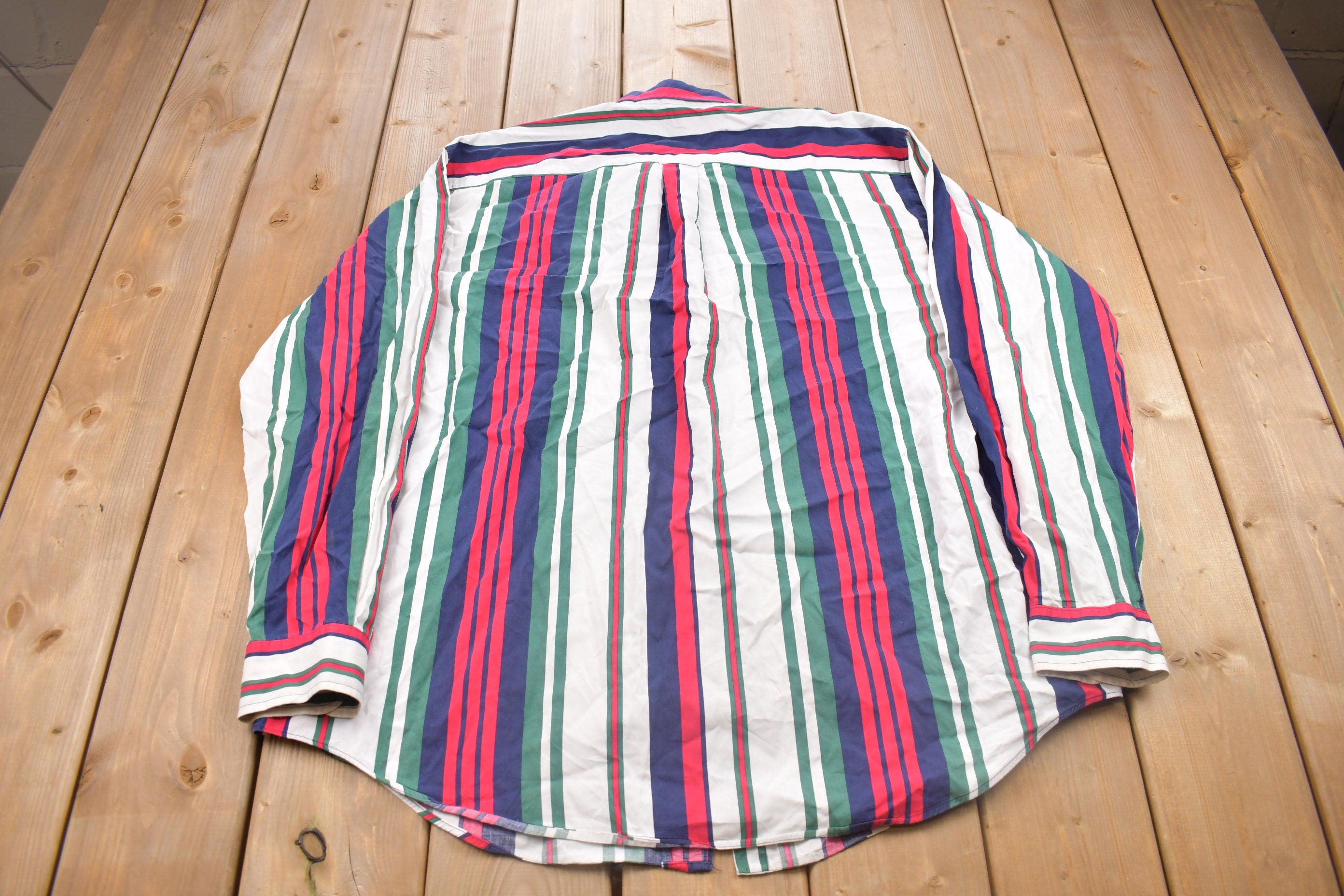 Vintage 1990s Nautica Striped Button Up Shirt / Made in USA / Abstract Pattern / Casual Shirt / Formal Shirt