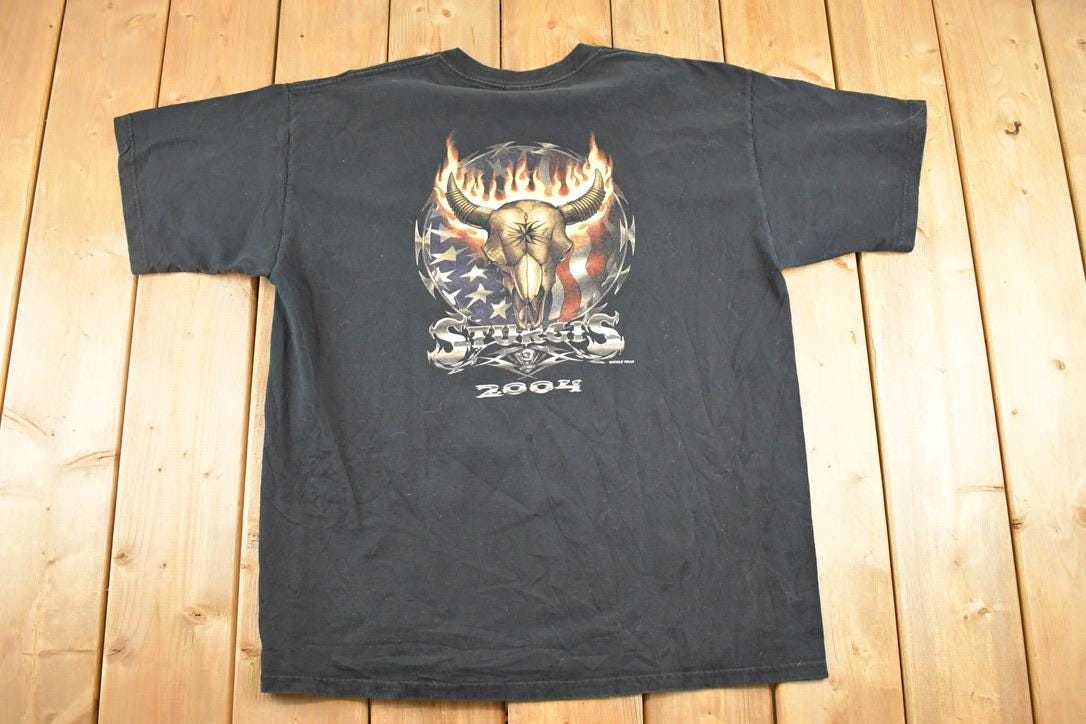 Vintage Y2K Sturgis Cycle Motorcycles Biker T-Shirt Men's XL / Distressed / 2000's Grunge Faded Black