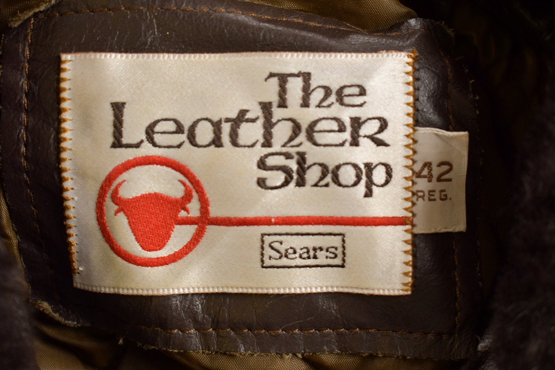 Vintage 1980s Sears The Leather Shop Leather Fur Shearling Collar Jacket