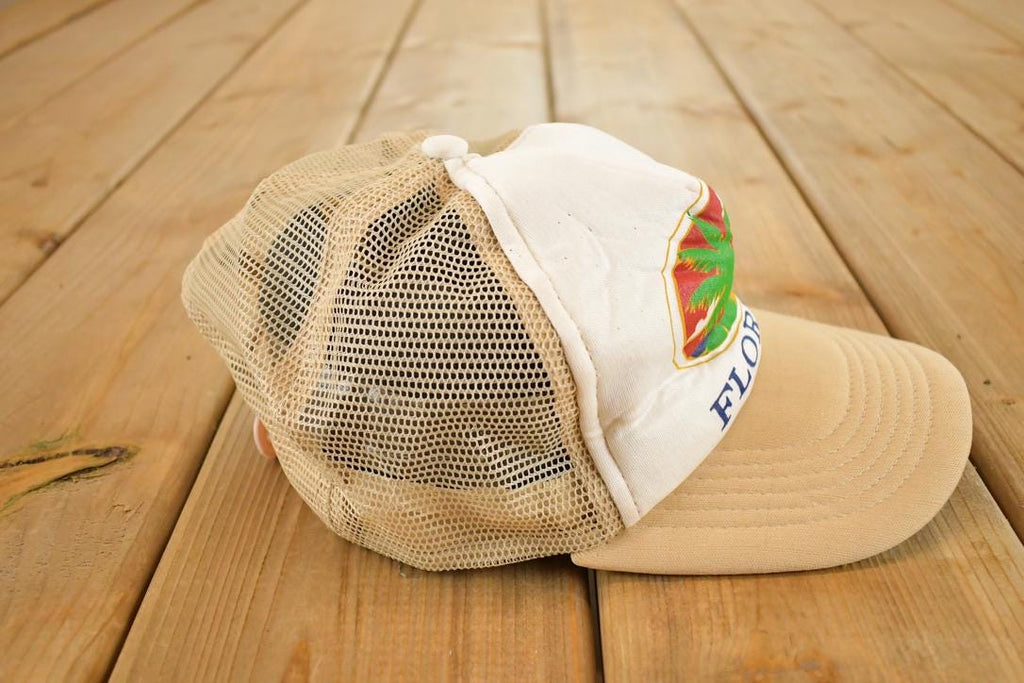 Vintage 1980s Florida Happy Camper Peninsula Snapback Hat /