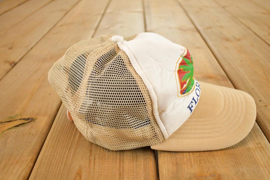Vintage 1980s Florida Happy Camper Peninsula Snapback Hat /