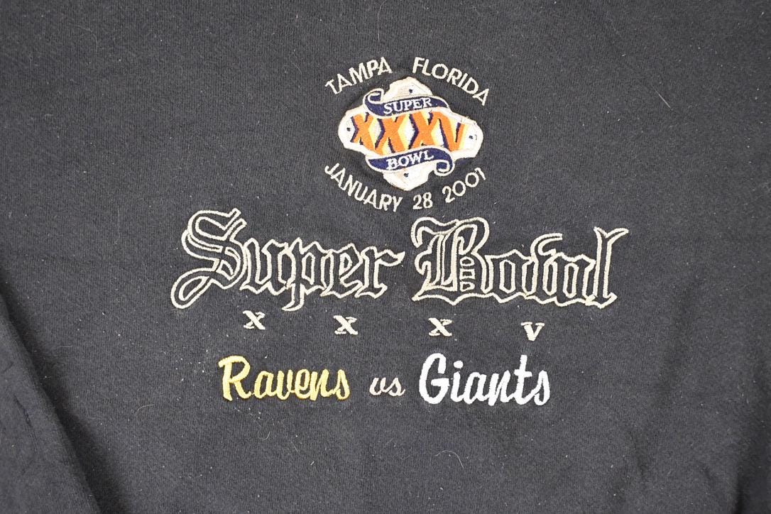 Vintage 2001 Ravens Vs Giants Super Bowl Tampa Embroidered NFL Crewneck Sweatshirt Mens L