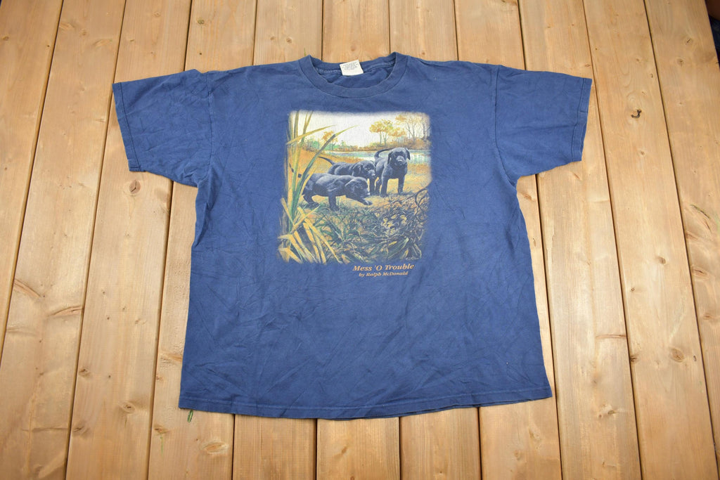 Vintage 1990s Black Lab Puppy Graphic T Shirt / Black Labrador Dog T Shirt