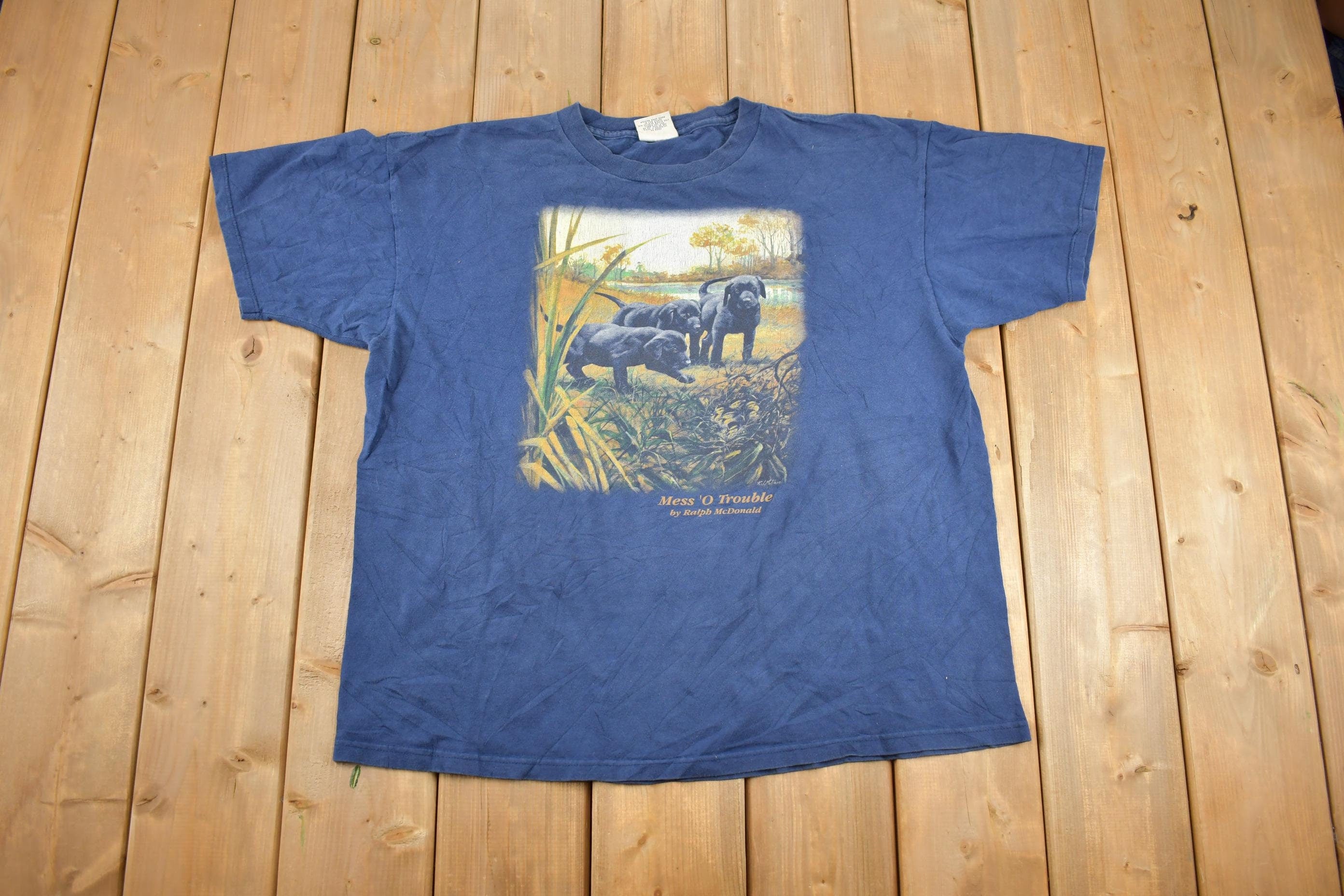 Vintage 1990s Black Lab Puppy Graphic T Shirt
