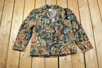Vintage 1990s Green Mountain Knit Floral Pattern Button Up Dinner Jacket