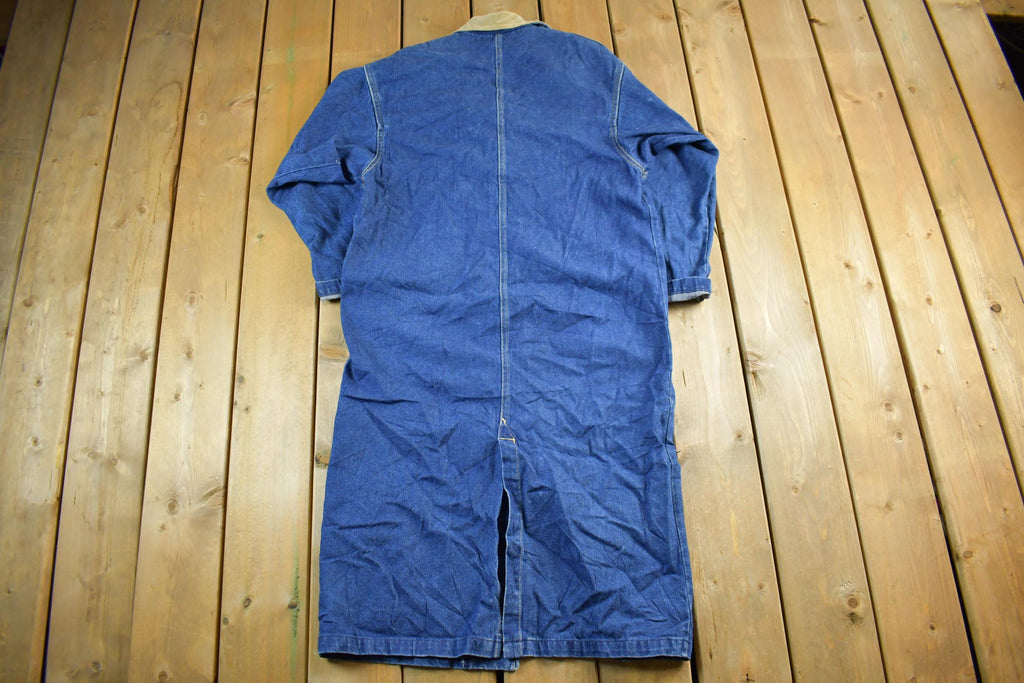 Vintage 1970s Lee Duster Barn Denim Jean Long Coat Men's Small