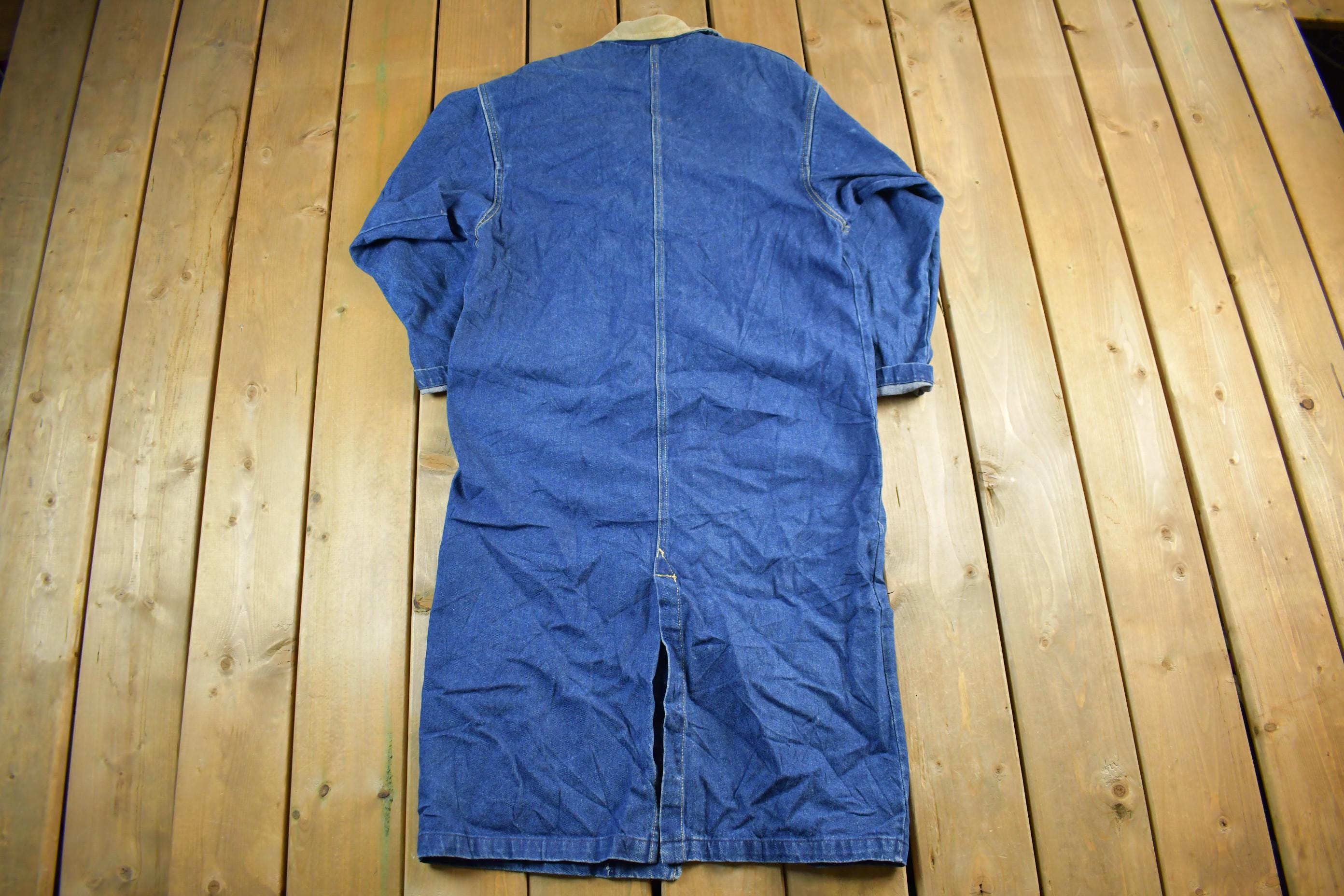 Vintage 1970s Lee Duster Barn Denim Jean Long Coat Men's Small