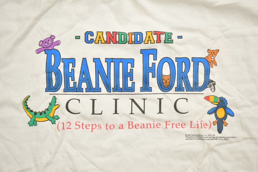 Vintage 1990s Beanie Ford Clinic Parody Graphic T-Shirt