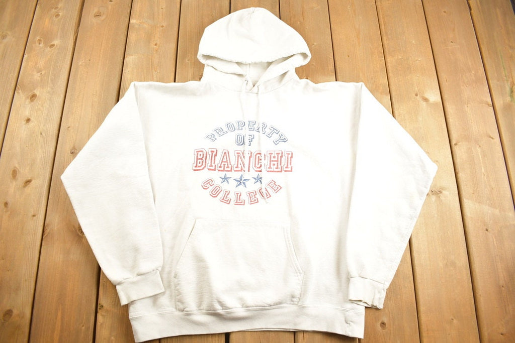 Vintage 1990s Bianchi College Hong Kong Front Pocket Collegiate Hoodie Sweatshirt