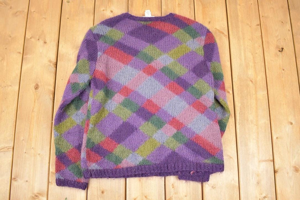 Vintage 1990s Talbots Abstract Hand Knit Mohair Cardigan Sweater Women's L