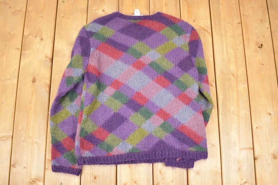 Vintage 1990s Talbots Abstract Hand Knit Mohair Cardigan Sweater Women's L