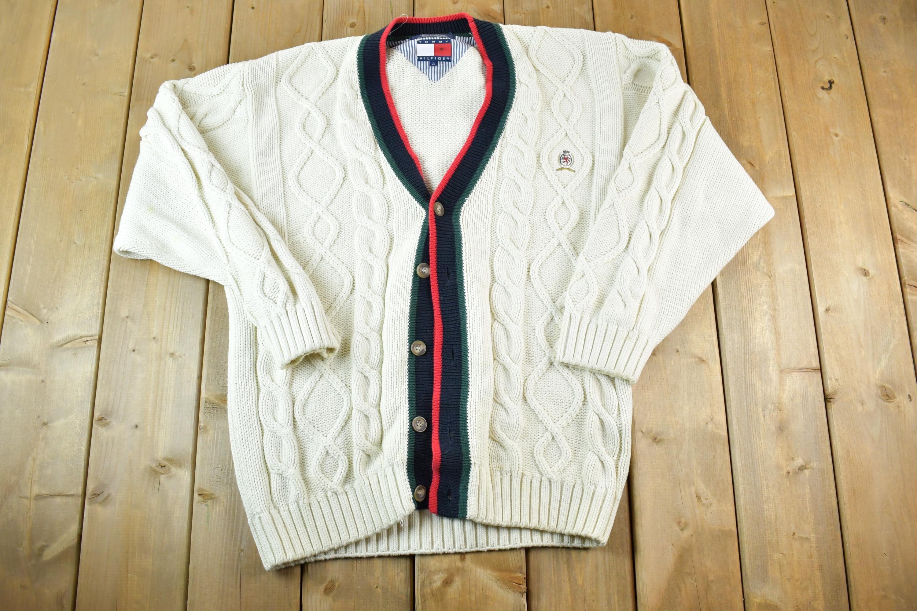 Vintage 1990s Tommy Hilfiger 3D Colored Cable Knit Crewneck Sweater