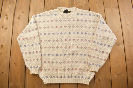 Vintage 1980s Eddie Bauer Knit Crewneck Sweater / Vintage 80s Crewneck / All Over Pattern / Outdoorsman / Cute