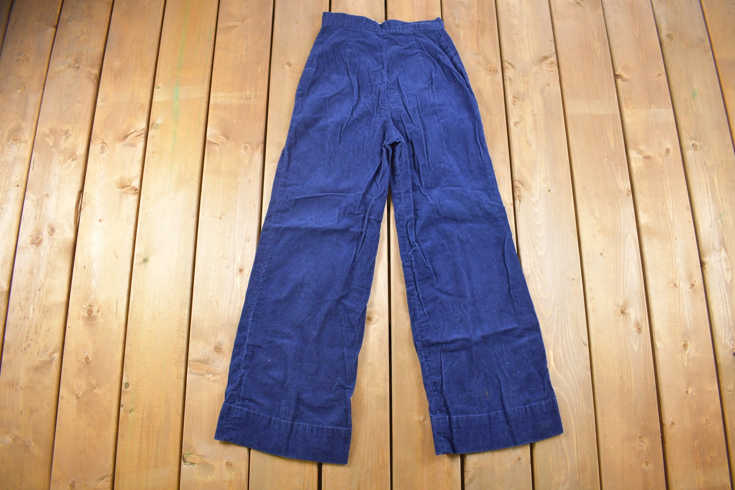 Vintage 1970s Ship 'n Shore Navy Blue Corduroy Flare Pants Size 24 x 30