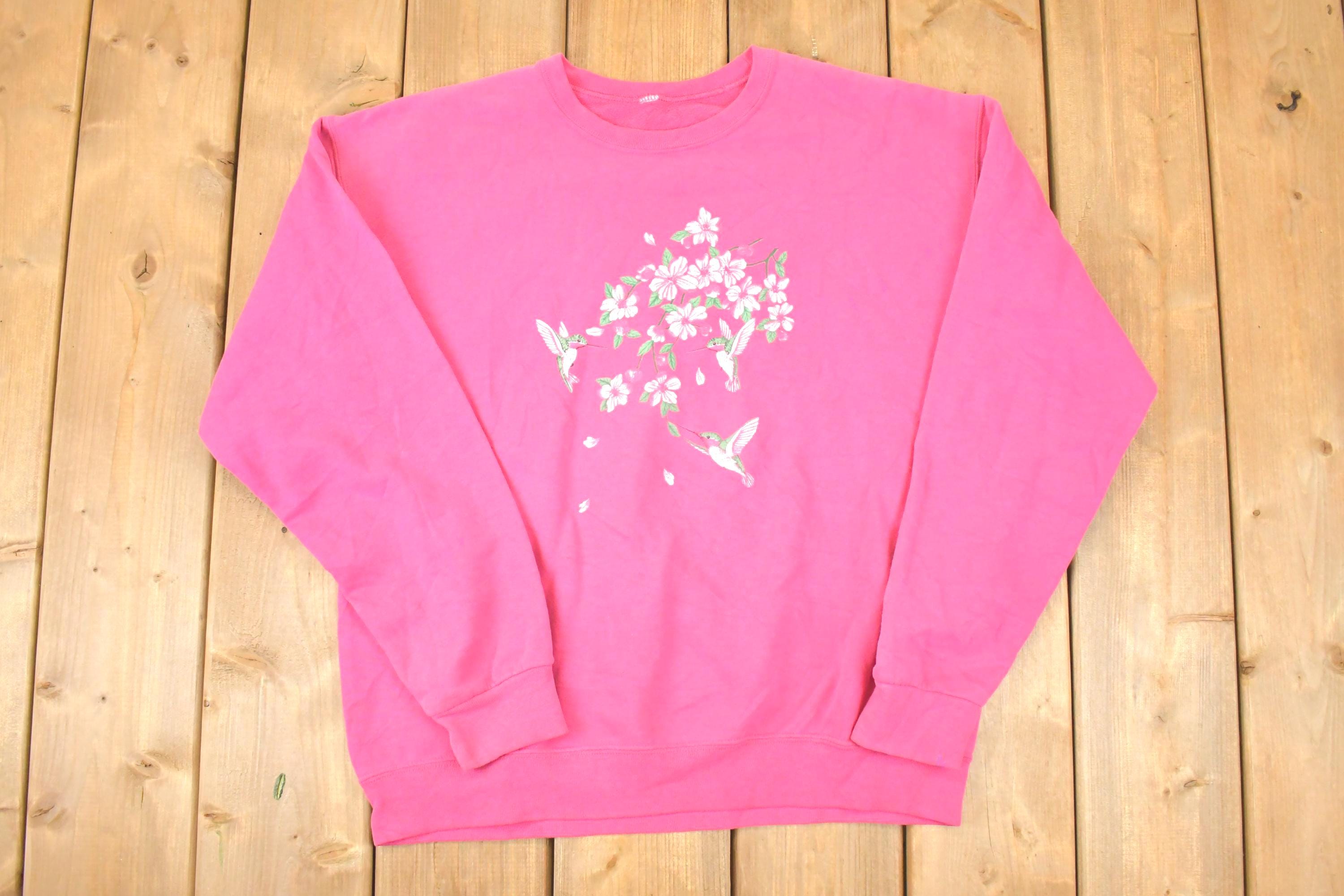 Vintage 1990s Hummingbird Floral Graphic Print Crewneck Sweatshirt Womens L